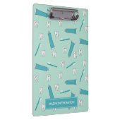 Cute Tooth Teal Mint Toothpaste Toothbrush Pattern Klemmbrett (Rechts)