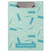Cute Tooth Teal Mint Toothpaste Toothbrush Pattern Klemmbrett (Vorderseite)
