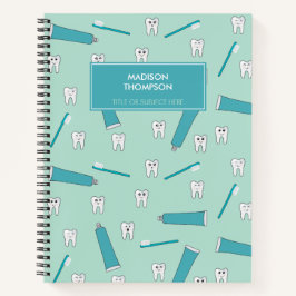Cute Tooth Teal Mint Toothpaste Toothbrush Pattern Notizblock