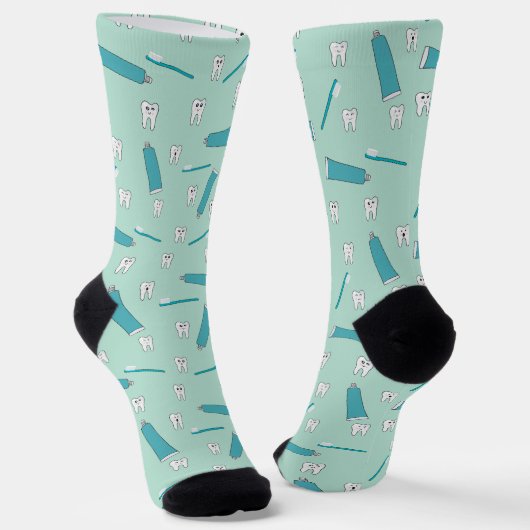 Cute Tooth Teal Mint Toothpaste Toothbrush Pattern Socken (Gewinkelt)