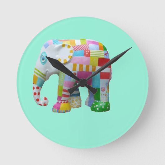 Cute toy retro elephant whimsical colourful runde wanduhr (Vorderseite)