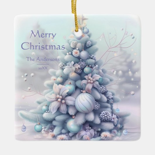 Cute Tree Soft Color Winter Christmas Keramikornament (Vorderseite)