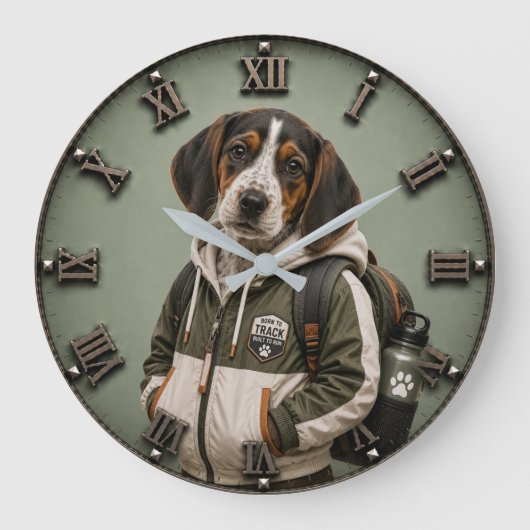 Cute Treeing Walker Coonhound Puppy Große Wanduhr (Vorderseite)