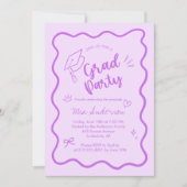 Cute Trendy Pink Wavy Border Graduation Invitation Ankündigung (Vorderseite)