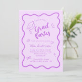 Cute Trendy Pink Wavy Border Graduation Invitation Ankündigung (Stehend Vorderseite)