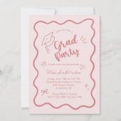 Cute Trendy Pink Wavy Border Graduation Invitation Ankündigung (Vorderseite)