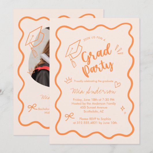 Cute Trendy Pink Wavy Border Graduation Invitation Ankündigung (Vorne/Hinten)
