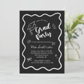 Cute Trendy Pink Wavy Border Graduation Invitation Ankündigung (Stehend Vorderseite)