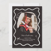 Cute Trendy Pink Wavy Border Graduation Invitation Ankündigung (Rückseite)