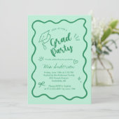 Cute Trendy Pink Wavy Border Graduation Invitation Ankündigung (Stehend Vorderseite)