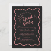 Cute Trendy Pink Wavy Border Graduation Invitation Ankündigung (Vorderseite)