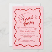 Cute Trendy Pink Wavy Border Graduation Invitation Ankündigung (Vorderseite)