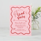 Cute Trendy Pink Wavy Border Graduation Invitation Ankündigung (Stehend Vorderseite)