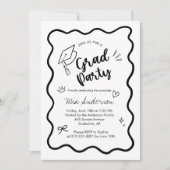 Cute Trendy Pink Wavy Border Graduation Invitation Ankündigung (Vorderseite)