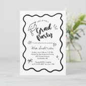 Cute Trendy Pink Wavy Border Graduation Invitation Ankündigung (Stehend Vorderseite)