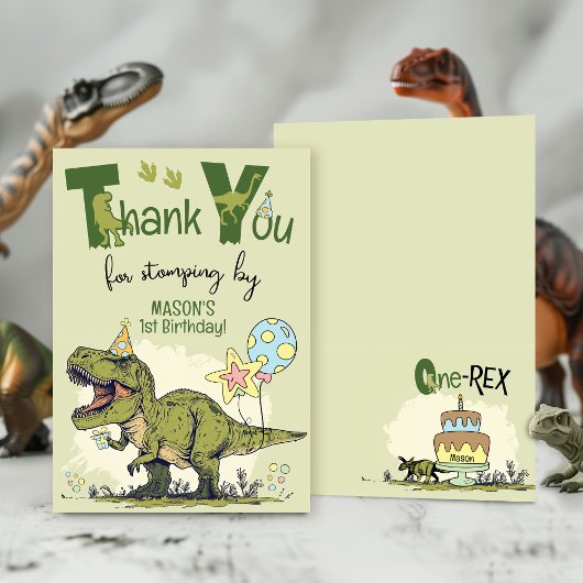 Cute TRex Dinosaur One-Rex 1st Birthday Party Dankeskarte