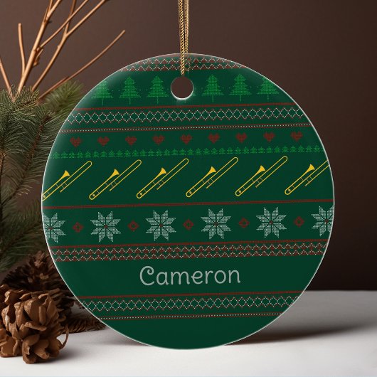Cute Trombone Christmas Sweater Pattern Custom Keramik Ornament