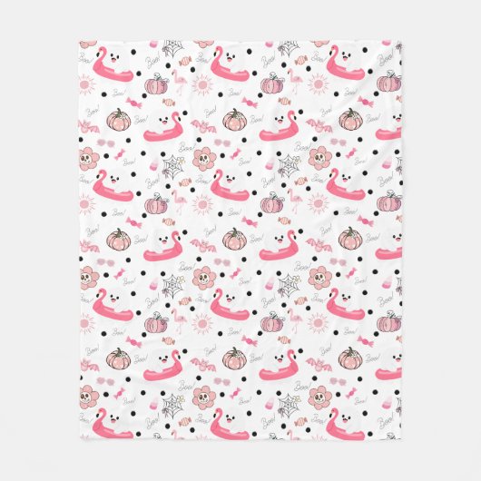 Cute Tropical Halloween – Ghosts & Flamingo Fleecedecke (Vorderseite)