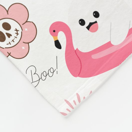 Cute Tropical Halloween – Ghosts & Flamingo Fleecedecke (Ecke)