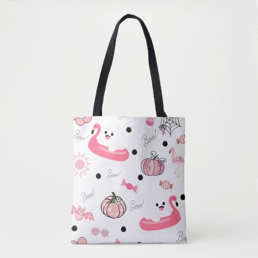 Cute Tropical Halloween Tote – Ghosts & Flamingos Tasche (Vorderseite)