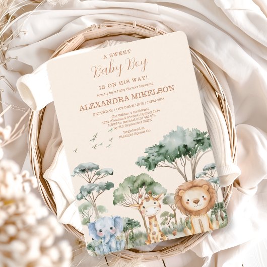 Cute Tropical Jungle Safari Animals Baby Shower Einladung