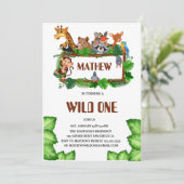 Cute Tropical Jungle Safari Wild One 1st Einladung (Stehend Vorderseite)