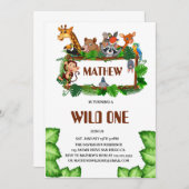 Cute Tropical Jungle Safari Wild One 1st Einladung (Vorne/Hinten)