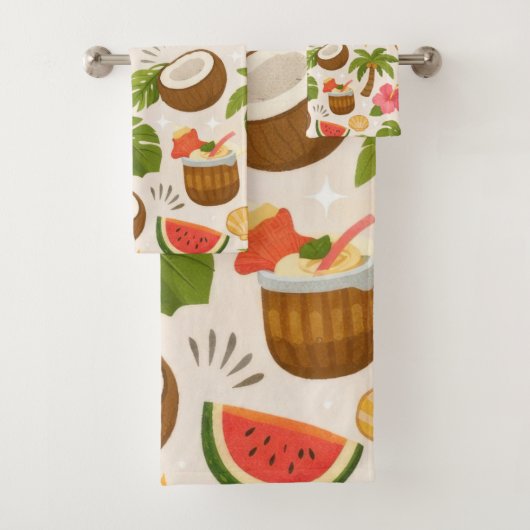 Cute Tropical Summer Pattern with Toucan and Fruit Badhandtuch Set (Insitu)