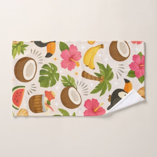 Cute Tropical Summer Pattern with Toucan and Fruit Badhandtuch Set (Handtuch)