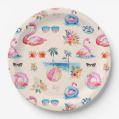 Cute Tropical Summer Watercolor Pattern Pappteller (Vorderseite)