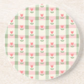 Cute Tulip Checkered Pattern | Pastel Floral Getränkeuntersetzer (Vorne)