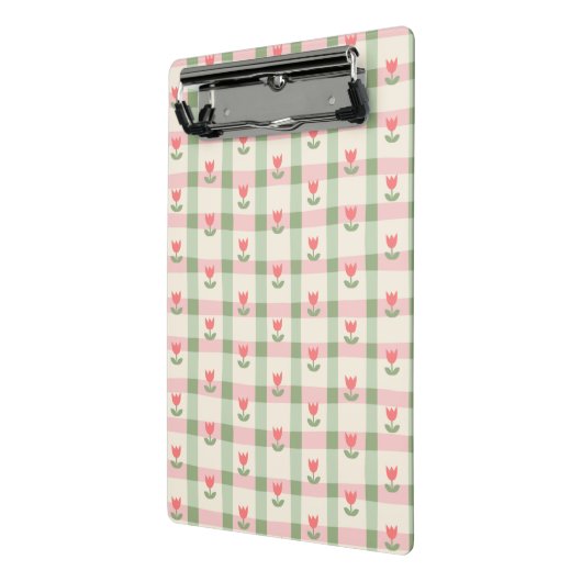 Cute Tulip Checkered Pattern | Pastel Floral Mini Klemmbrett (Gewinkelt2)