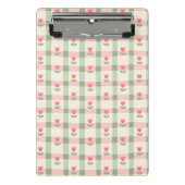 Cute Tulip Checkered Pattern | Pastel Floral Mini Klemmbrett (Vorderseite)