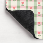 Cute Tulip Checkered Pattern | Pastel Floral Mousepad (Ecke)
