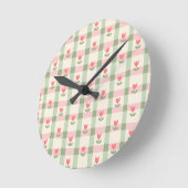 Cute Tulip Checkered Pattern | Pastel Floral Runde Wanduhr (Winkel)