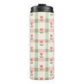Cute Tulip Checkered Pattern | Pastel Floral Thermosbecher (Vorderseite)