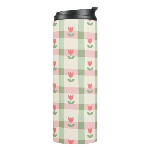 Cute Tulip Checkered Pattern | Pastel Floral  Thermosbecher (Nach links gedreht)
