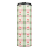 Cute Tulip Checkered Pattern | Pastel Floral Thermosbecher (Rückseite)
