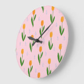 Cute Tulip Flower with Raindrop Pattern Große Wanduhr (Winkel)