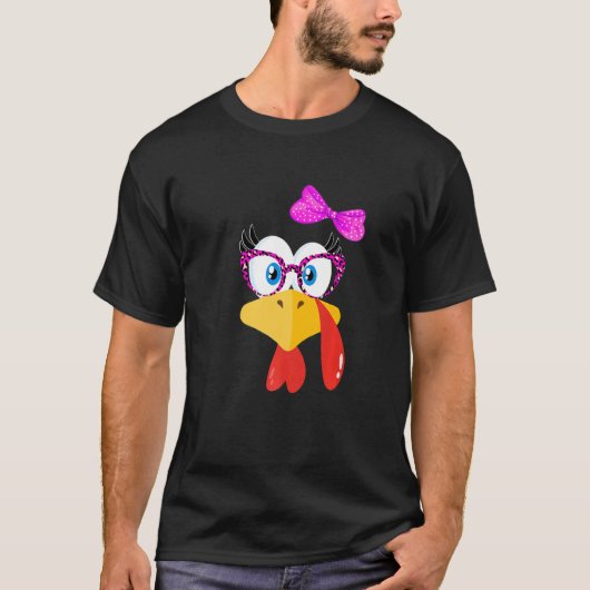 Cute Turkey Face Girl Pink Bow Thanksgiving Kids T-Shirt (Vorderseite)