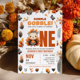 Cute Turkey Fall Foliage Thanksgiving 1st Birthday Einladung