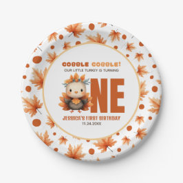Cute Turkey Gobble Thanksgiving Fall 1st Birthday Pappteller