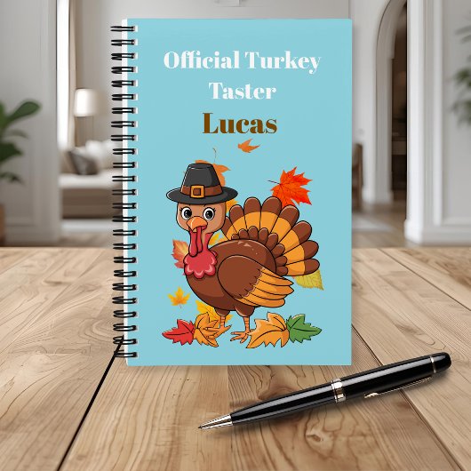 Cute Turkey Pilgrim Notebook for Kids, Personalize Notizblock