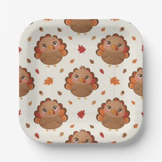Cute Turkey, Thanksgiving Feast Paper Plate Pappteller (Vorderseite)