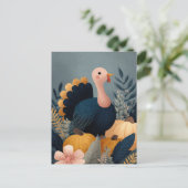 Cute Turkey with Fall Harvest Happy Thanksgiving Postkarte (Stehend Vorderseite)