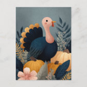 Cute Turkey with Fall Harvest Happy Thanksgiving Postkarte (Vorderseite)