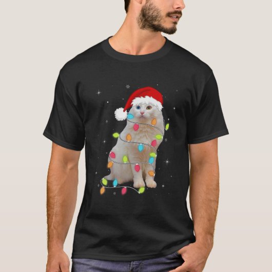 Cute Turkish Van Santa Hat Christmas Light Xmas T-Shirt (Vorderseite)