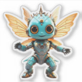Cute Turquoise Dancing Robot Pixie Aufkleber (Vorderseite)
