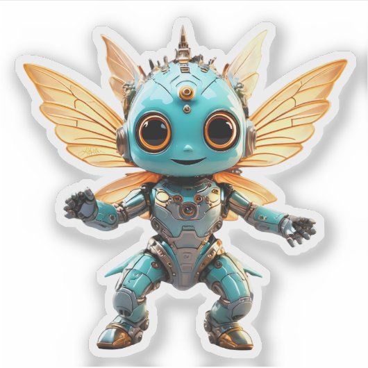 Cute Turquoise Dancing Robot Pixie Aufkleber (Vorderseite)