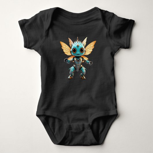 Cute Turquoise Dancing Robot Pixie Baby Strampler (Vorderseite)
